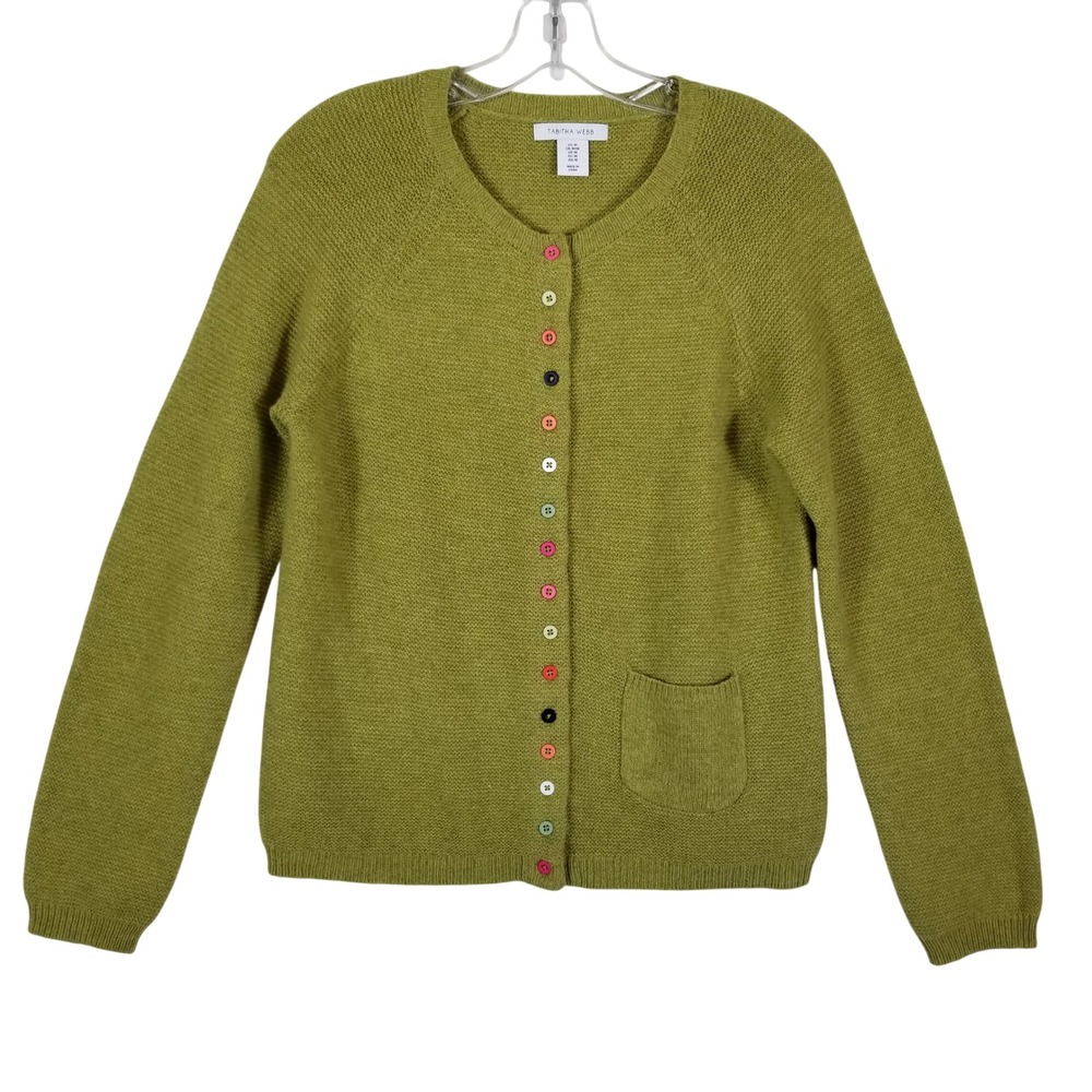 Tabitha Webb Lambswool Blend Moss Stitch Cardigan Green Multi Button Womens M